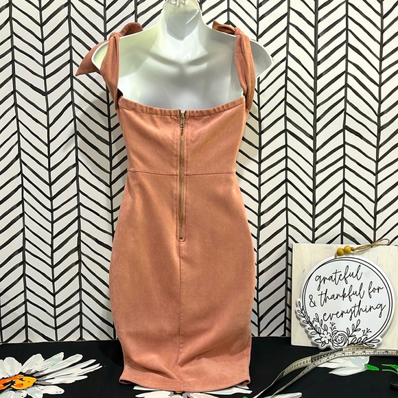Empire Waist Mauve Pencil Style Open Mid Drift Shoulder Ties Dress Sz S - Picture 2 of 14
